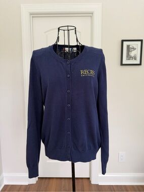 Navy Regis University Button-Up Cardigan Sweater